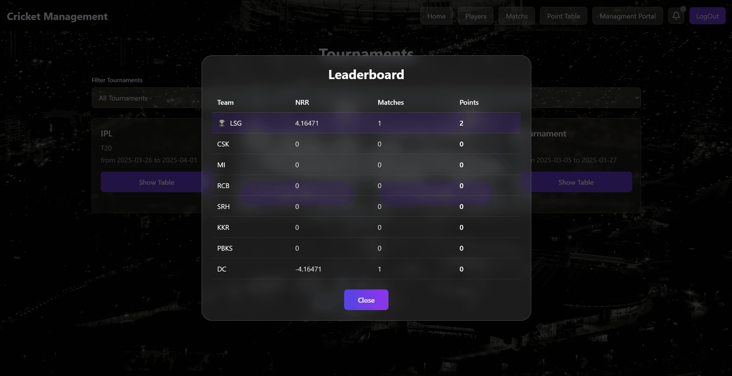 Cricket Tournament Management App screenshot 2