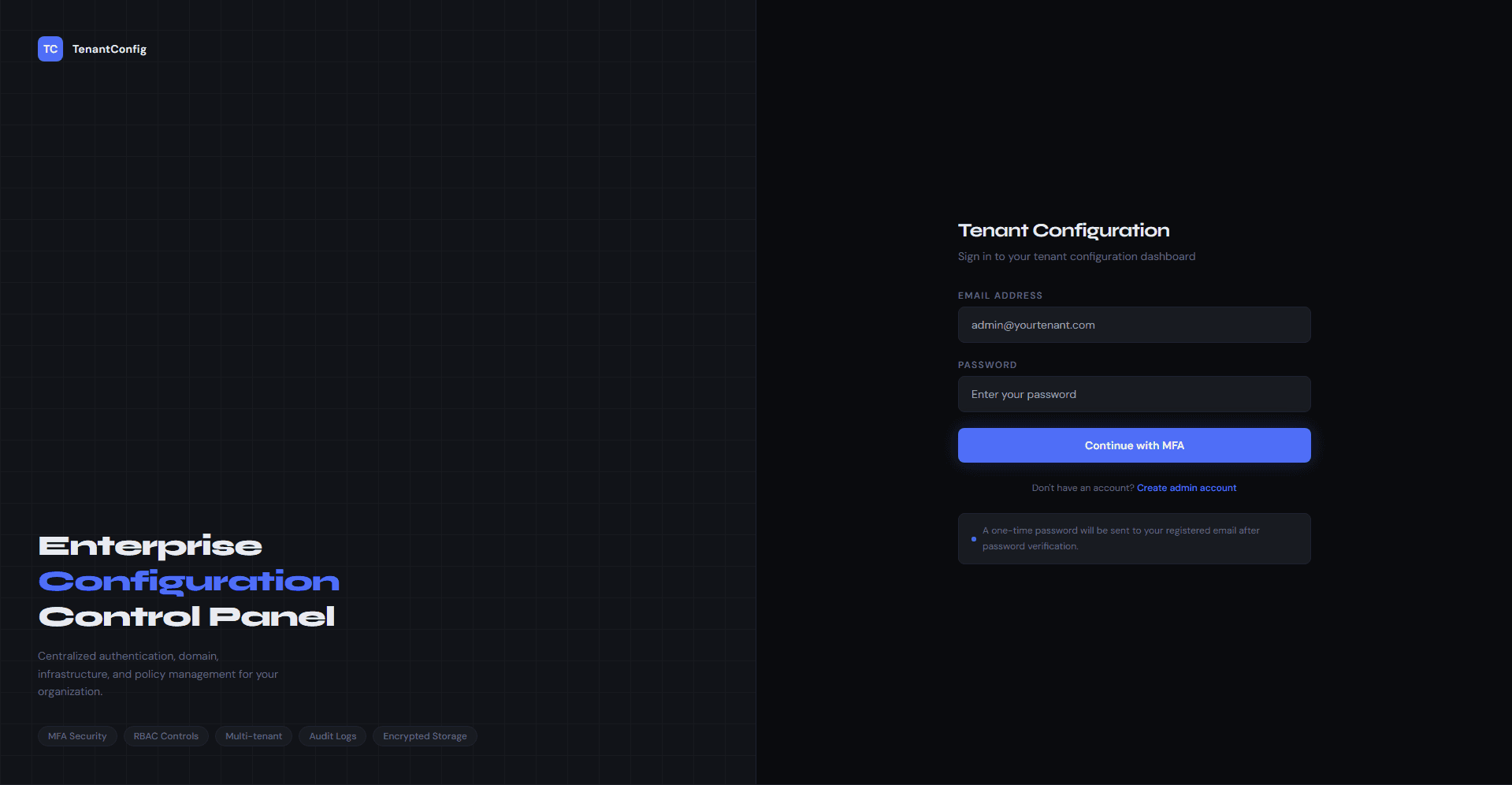 Tenant Configuration Control Panel